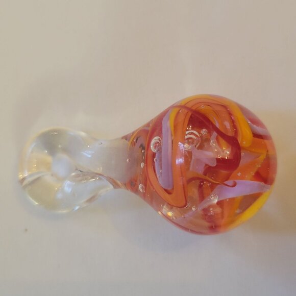 Murano Glass Teardrop Pendant With Swirls Of Pink & Orange Handmade Art Piece - Picture 2 of 4